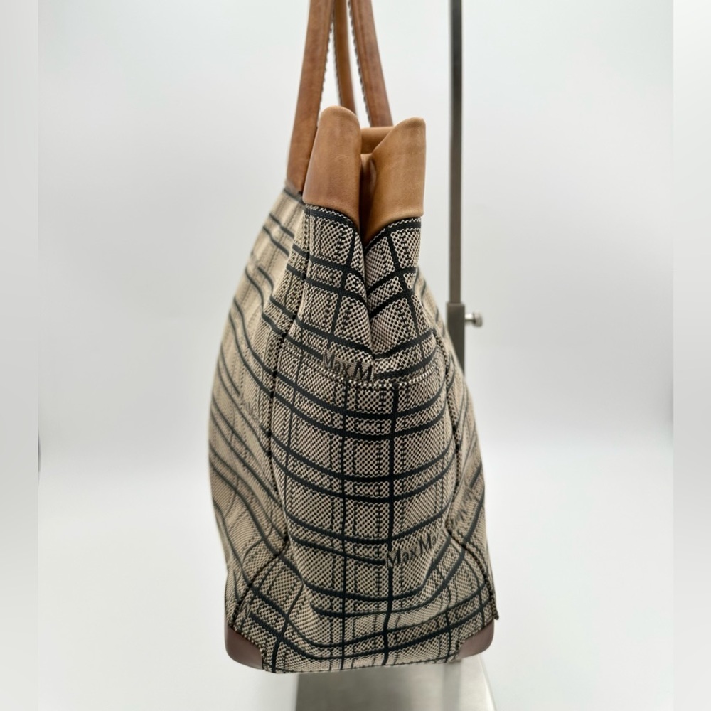 MaxMara Canvas/Leather Monogram Plaid Tote Handbag - Picture 5 of 12